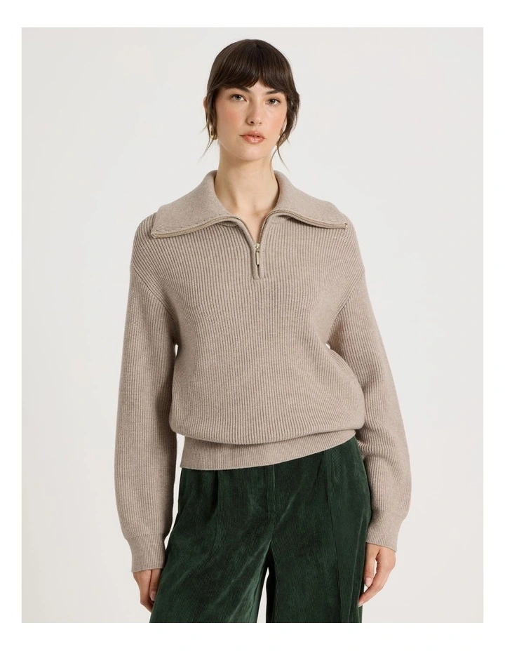 Zip Thru Knit in Taupe image 2