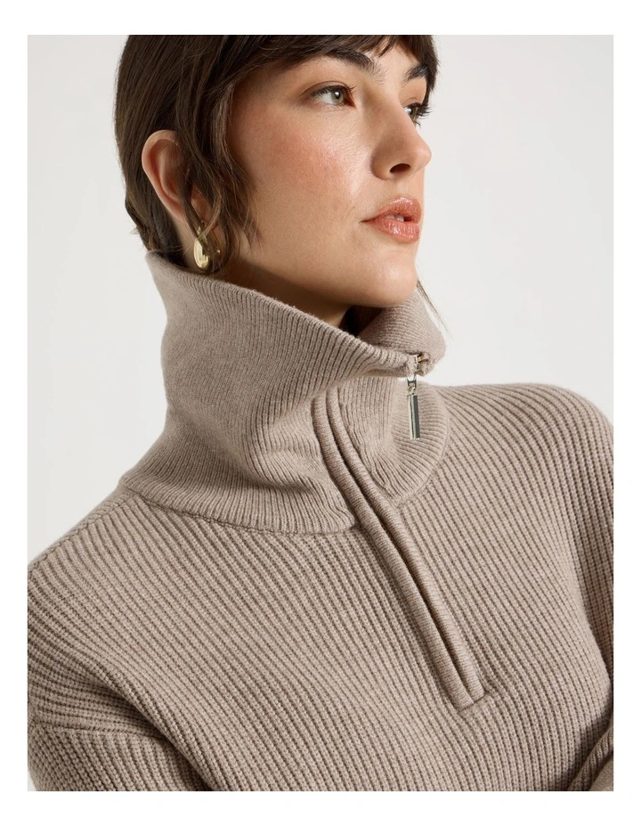 Zip Thru Knit in Taupe image 3