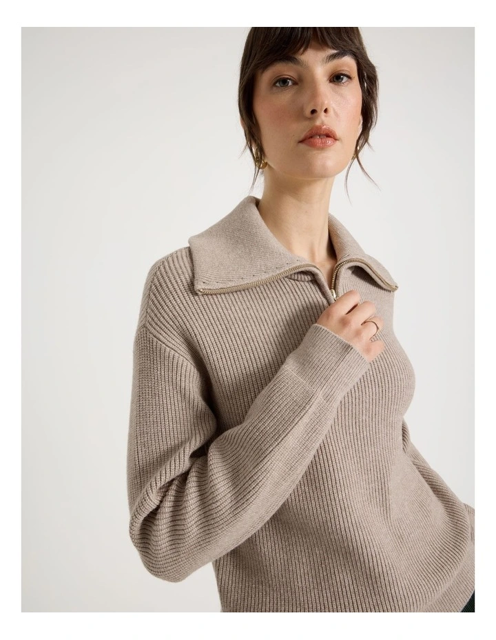 Zip Thru Knit in Taupe image 5