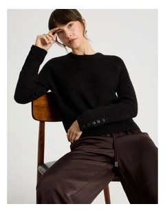 Long Sleeve Crewneck Rib Knit in Black