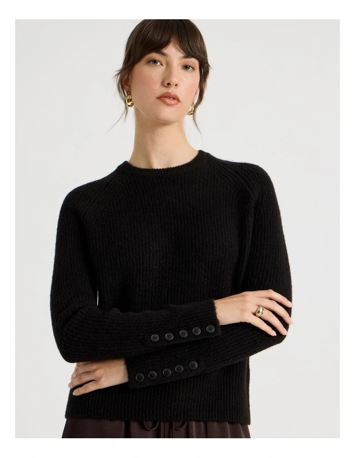 Long Sleeve Crewneck Rib Knit in Black image 2