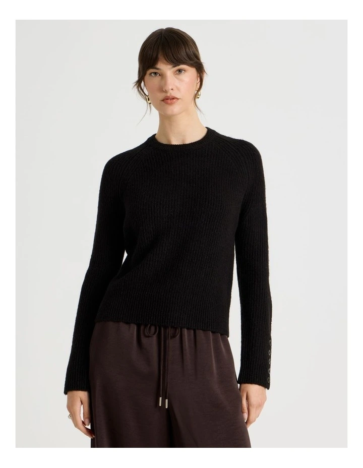 Long Sleeve Crewneck Rib Knit in Black image 3