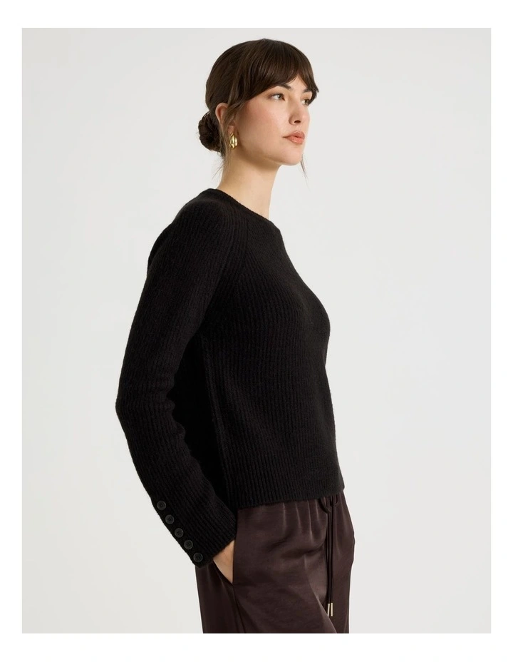 Long Sleeve Crewneck Rib Knit in Black image 5