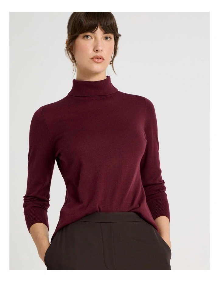 Fine Knit Skivvy in Aubergine image 2