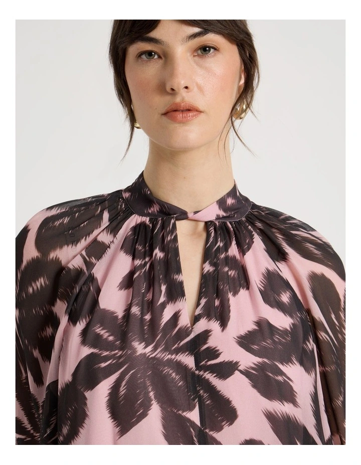 Long Sleeve High Neck Georgette Top in Pink Floral Print image 3
