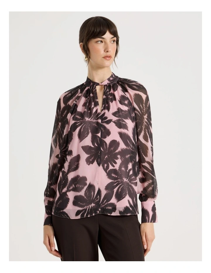 Long Sleeve High Neck Georgette Top in Pink Floral Print image 5