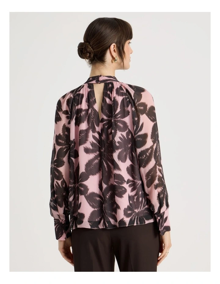 Long Sleeve High Neck Georgette Top in Pink Floral Print image 6