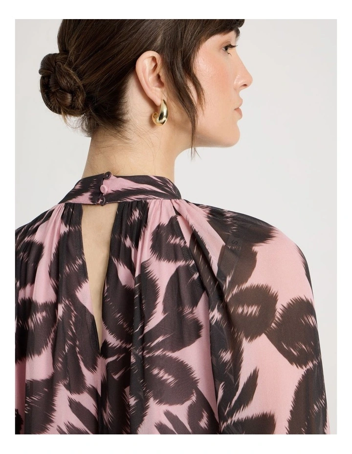 Long Sleeve High Neck Georgette Top in Pink Floral Print image 7