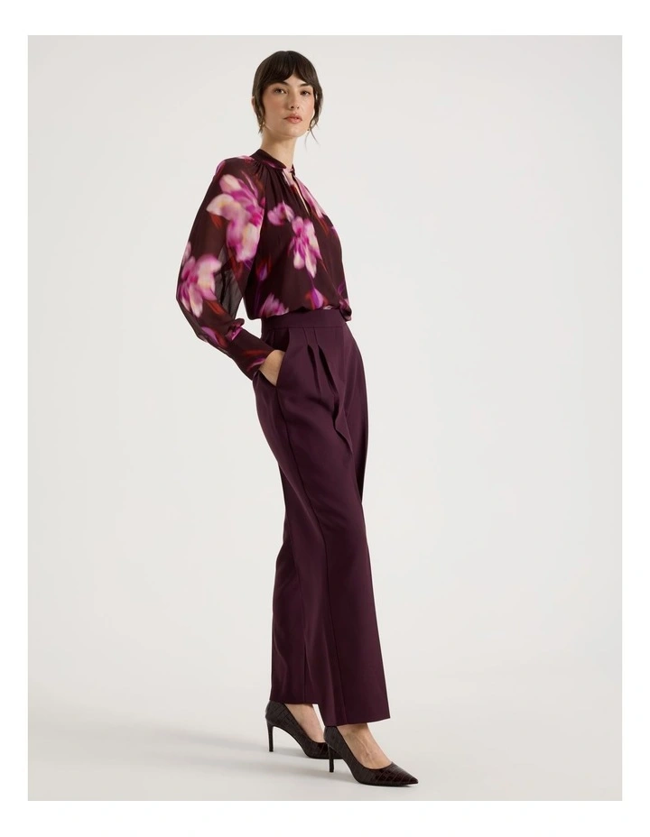 Long Sleeve High Neck Georgette Top in Plum Flower Print image 2