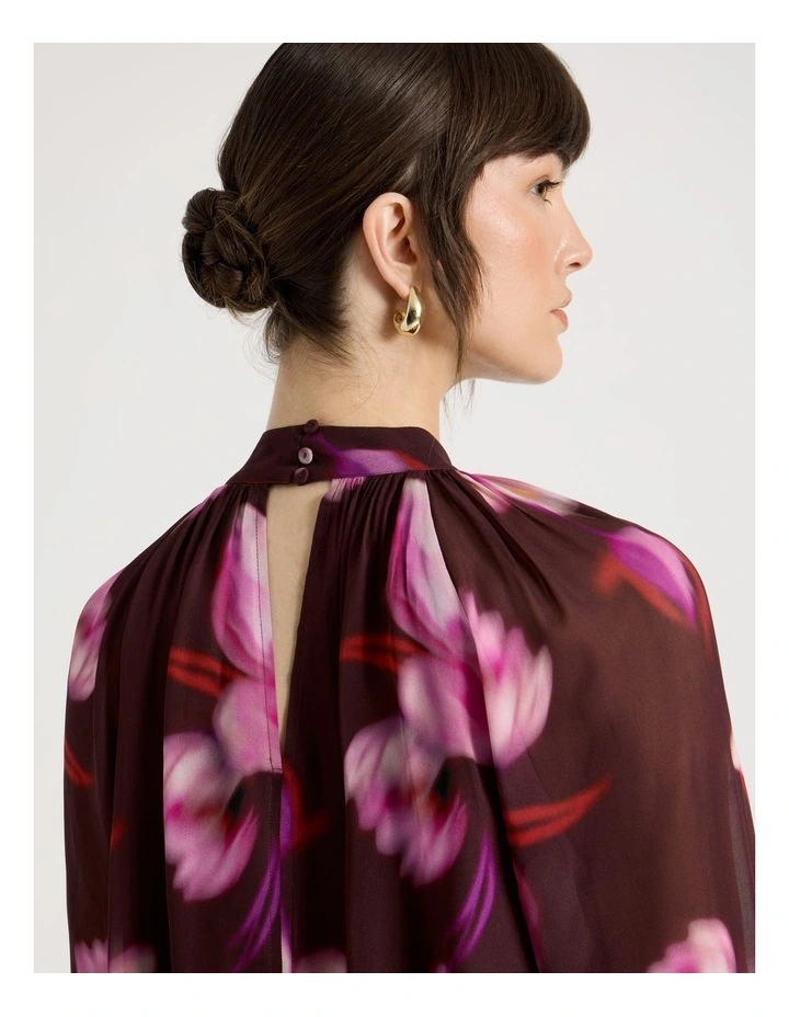 Long Sleeve High Neck Georgette Top in Plum Flower Print image 7