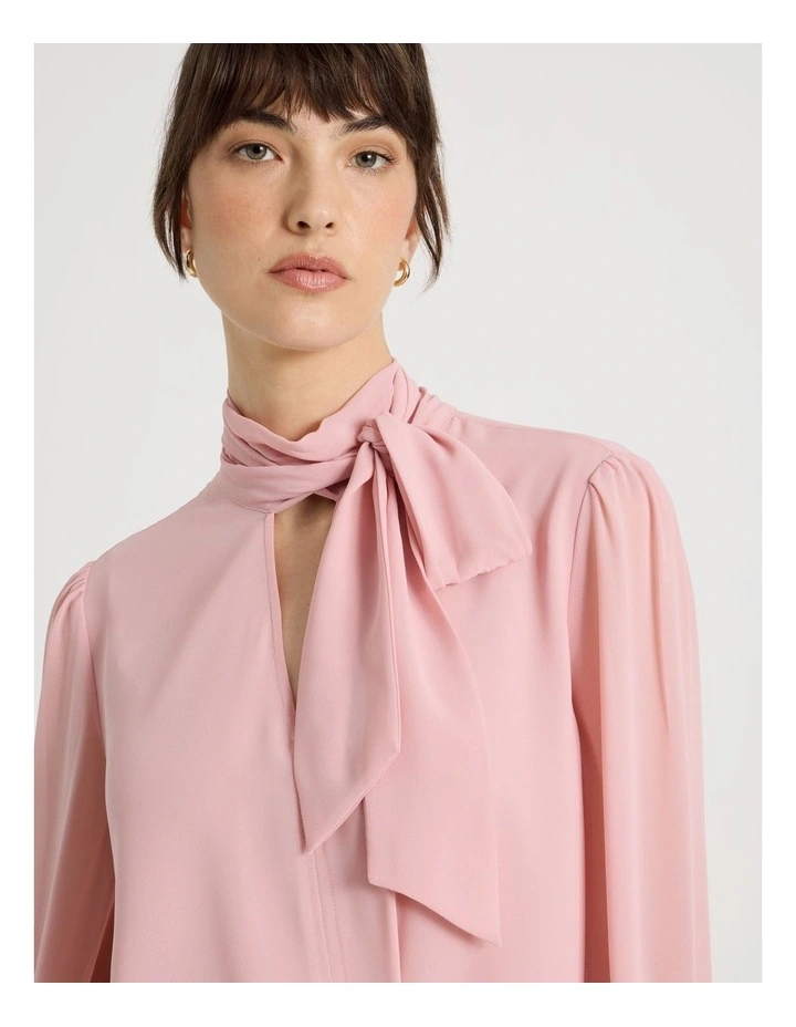 Georgette Tie Long Sleeve Blouse in Dusty Pink image 2