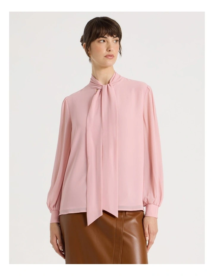 Georgette Tie Long Sleeve Blouse in Dusty Pink image 5
