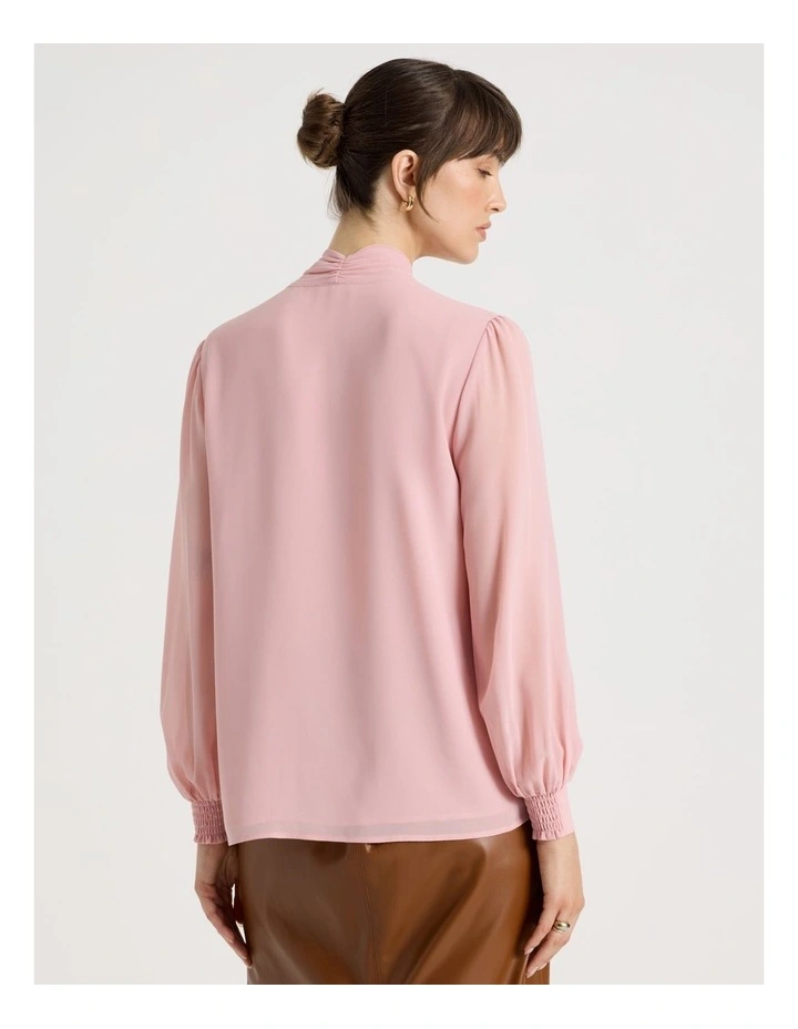 Georgette Tie Long Sleeve Blouse in Dusty Pink image 6