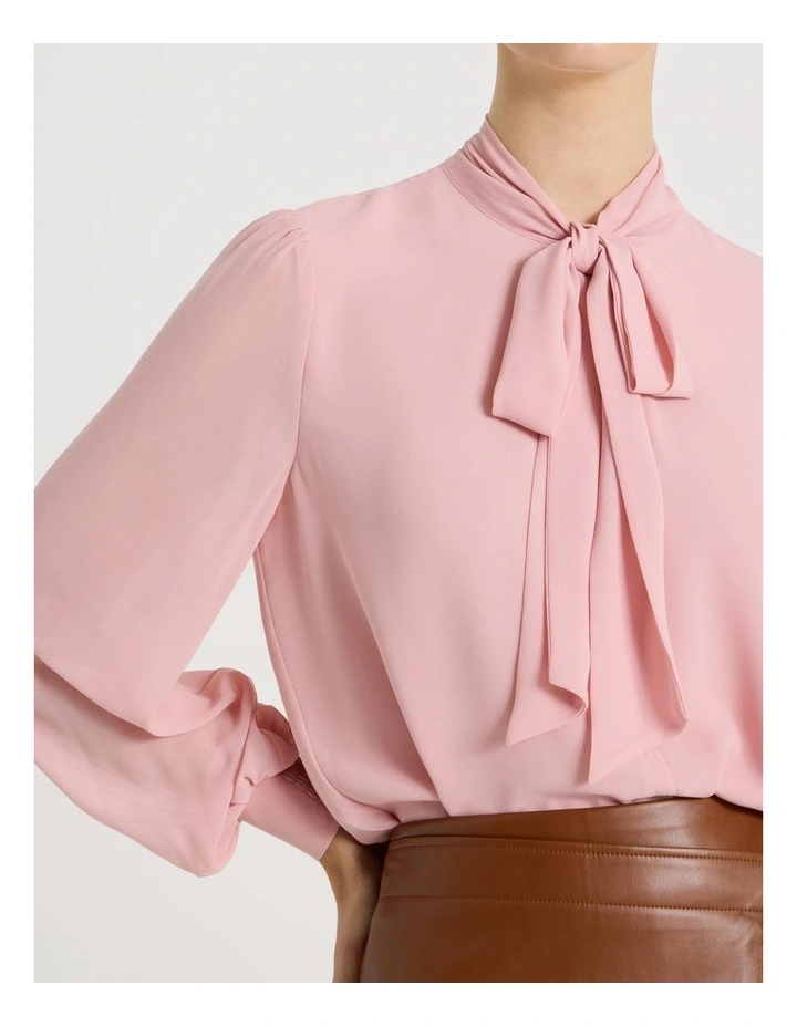 Georgette Tie Long Sleeve Blouse in Dusty Pink image 7