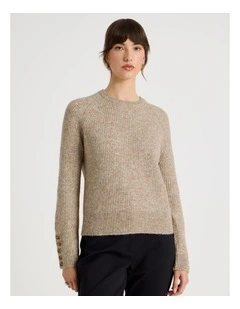 Long Sleeve Crewneck Rib Knit in Camel