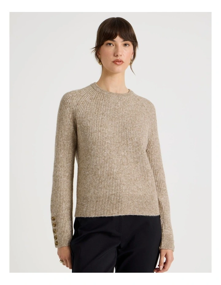 Long Sleeve Crewneck Rib Knit in Camel image 1