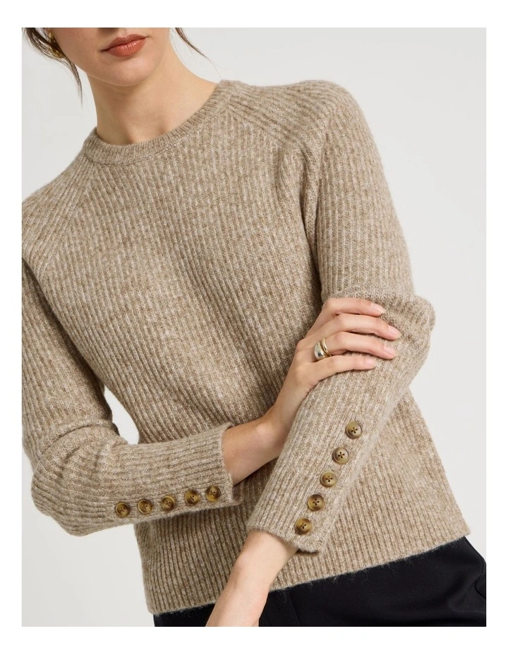 Long Sleeve Crewneck Rib Knit in Camel image 2