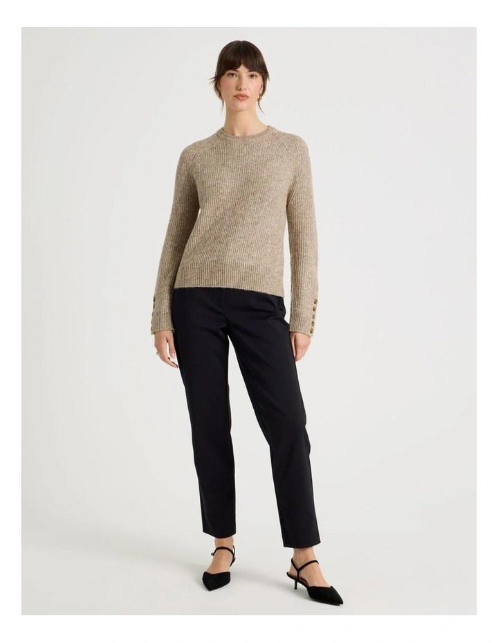 Long Sleeve Crewneck Rib Knit in Camel image 3