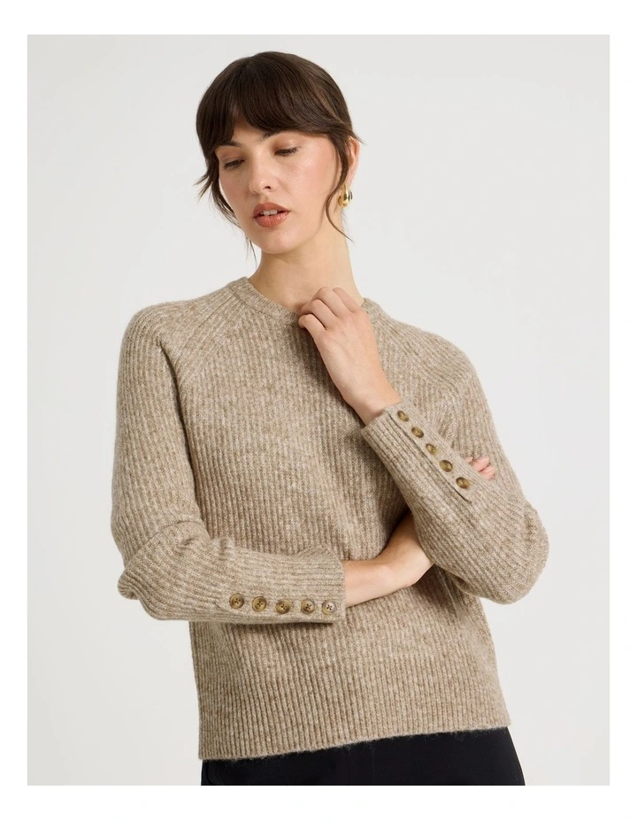Long Sleeve Crewneck Rib Knit in Camel image 4