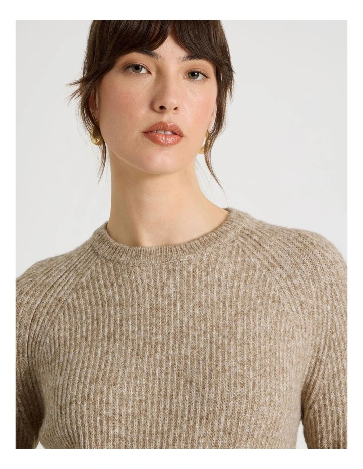 Long Sleeve Crewneck Rib Knit in Camel image 5