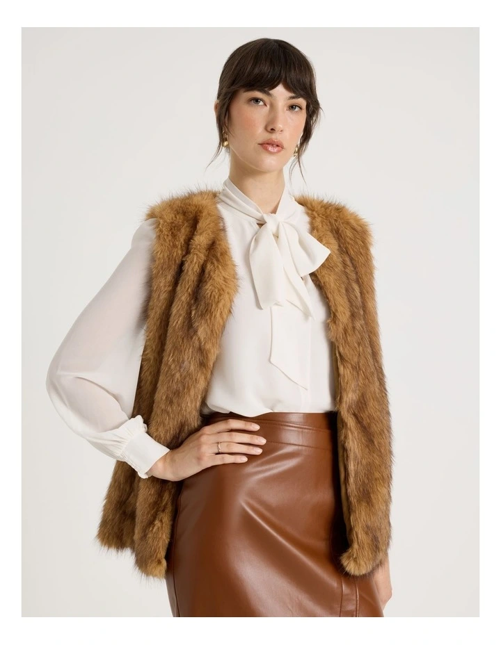 Georgette Tie Long Sleeve Blouse in Coconut image 1