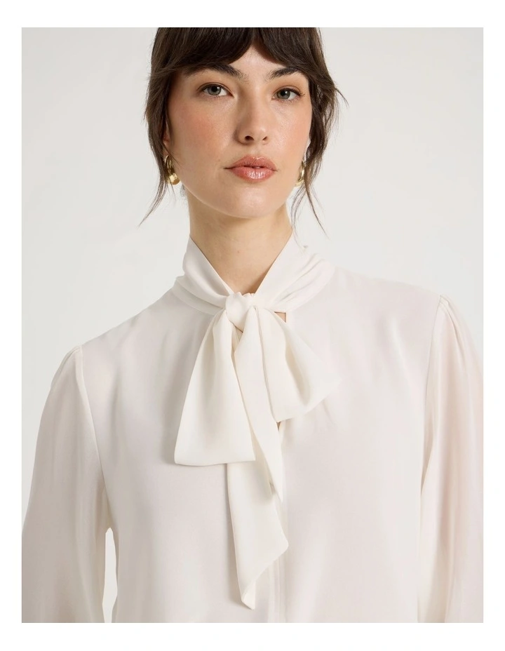 Georgette Tie Long Sleeve Blouse in Coconut image 3