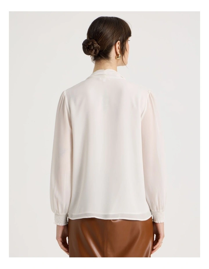 Georgette Tie Long Sleeve Blouse in Coconut image 6