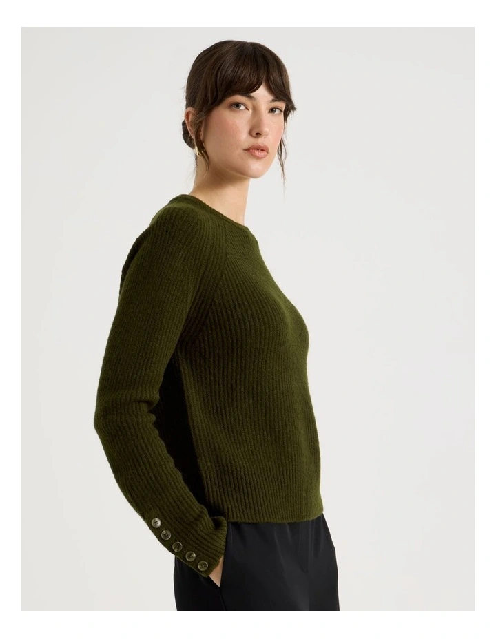 Long Sleeve Crewneck Rib Knit in Olive image 3