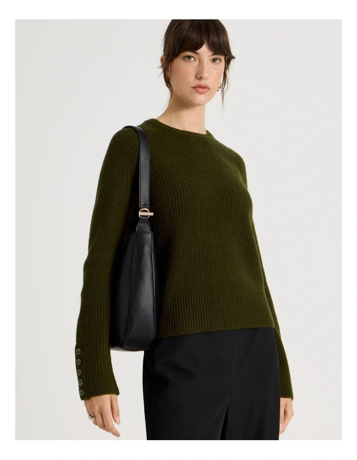 Long Sleeve Crewneck Rib Knit in Olive image 7