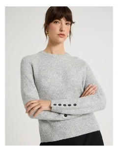 Long Sleeve Crewneck Rib Knit in Grey Marle