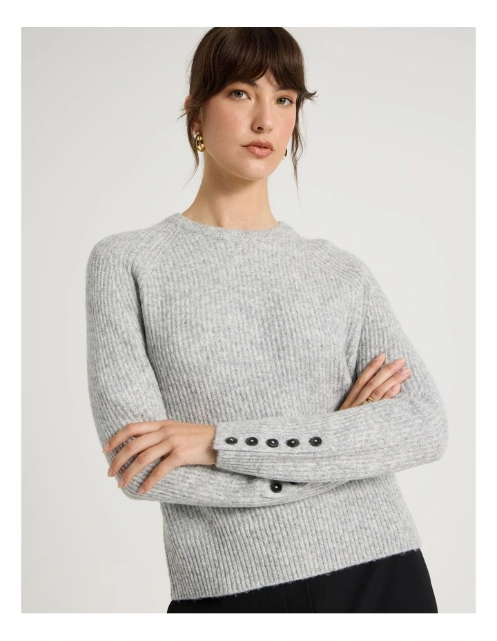 Long Sleeve Crewneck Rib Knit in Grey Marle image 1