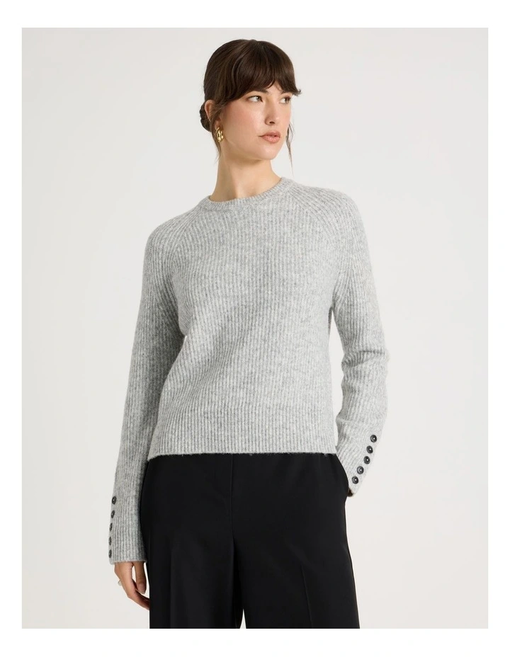 Long Sleeve Crewneck Rib Knit in Grey Marle image 3