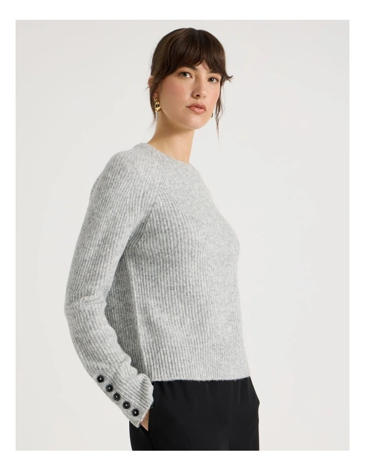 Long Sleeve Crewneck Rib Knit in Grey Marle image 4