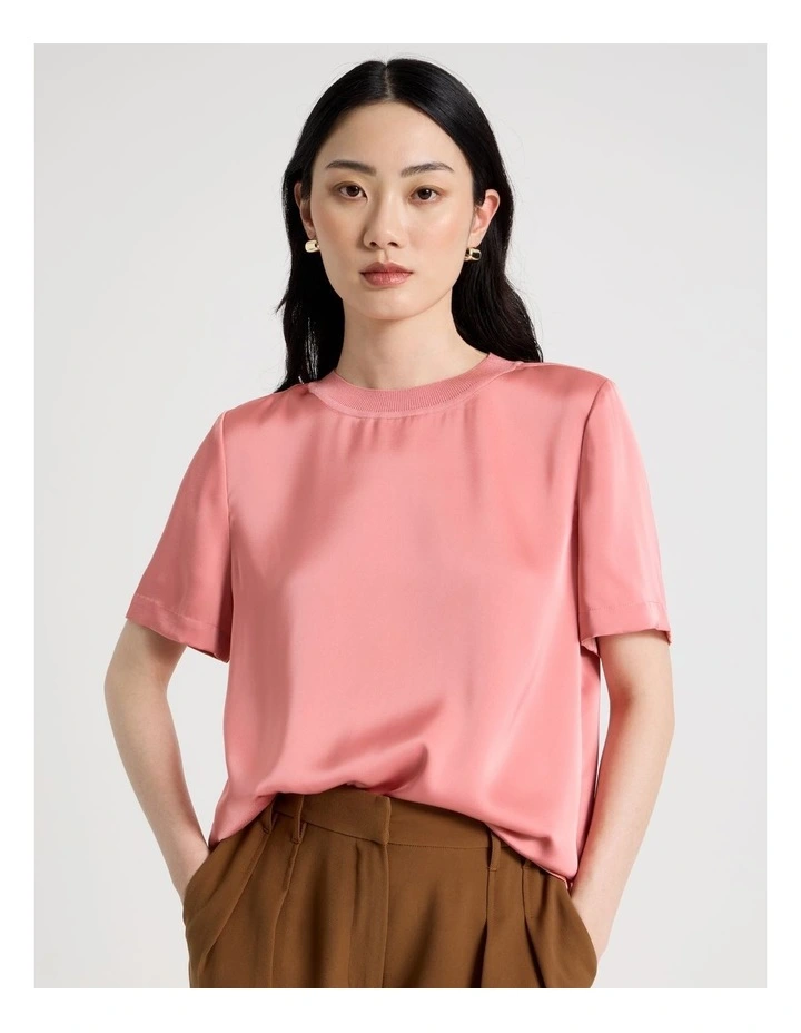 Satin T Shirt in Coral image 1