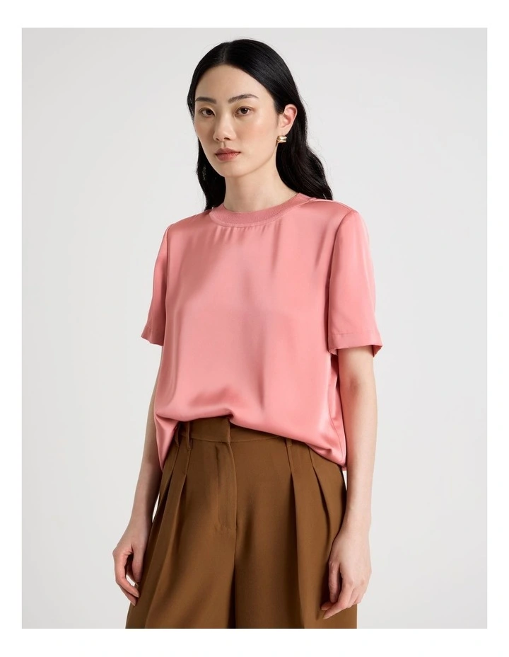 Satin T Shirt in Coral image 3