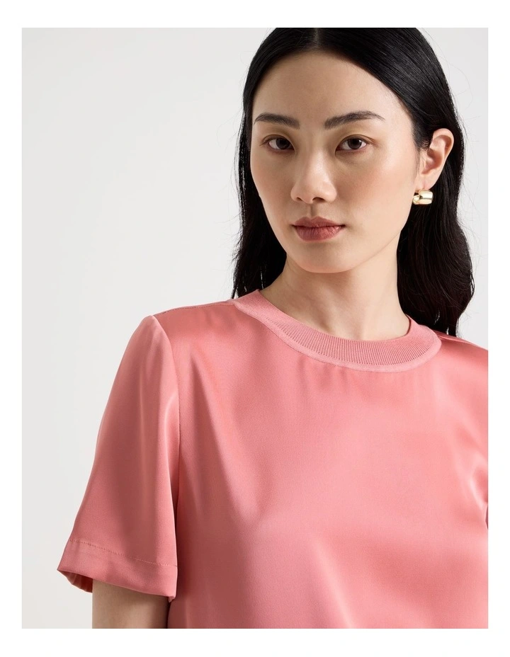 Satin T Shirt in Coral image 4