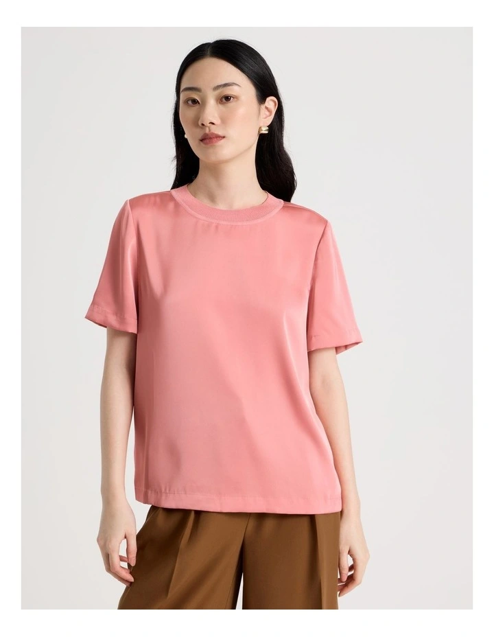 Satin T Shirt in Coral image 5
