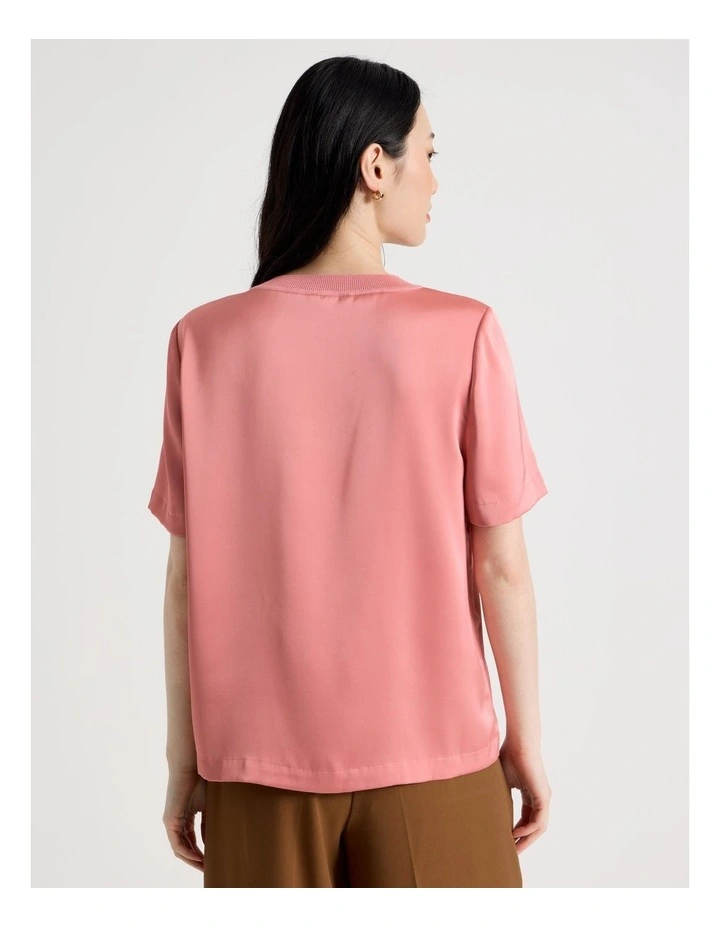 Satin T Shirt in Coral image 6
