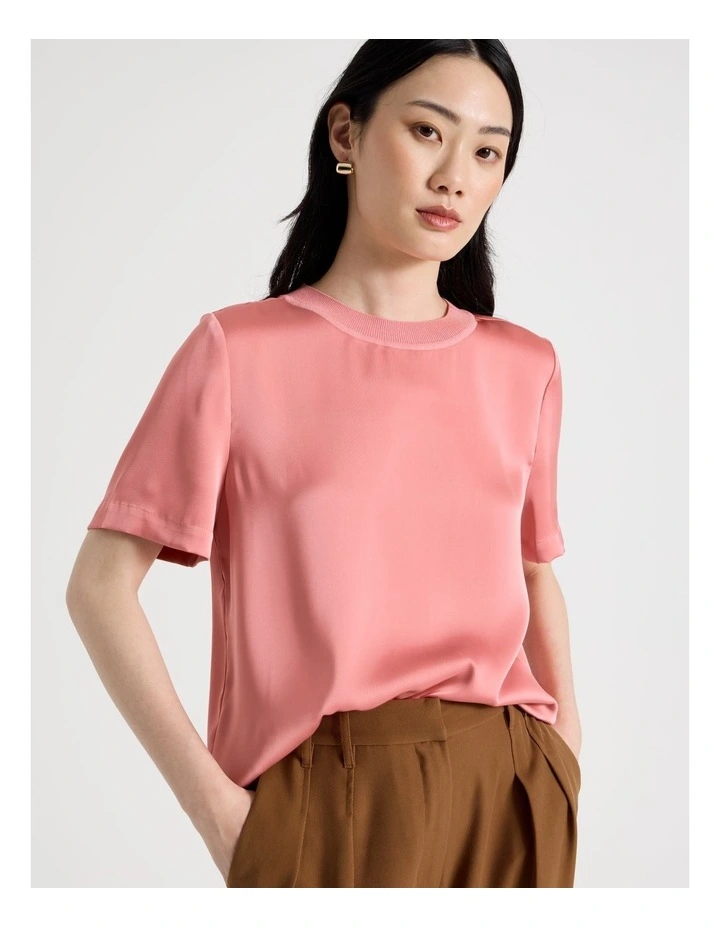 Satin T Shirt in Coral image 7