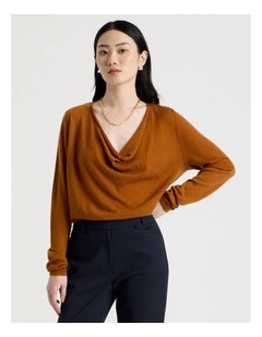 Long Sleeve Cowl Neck Top in Tan