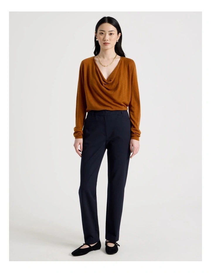 Long Sleeve Cowl Neck Top in Tan image 2