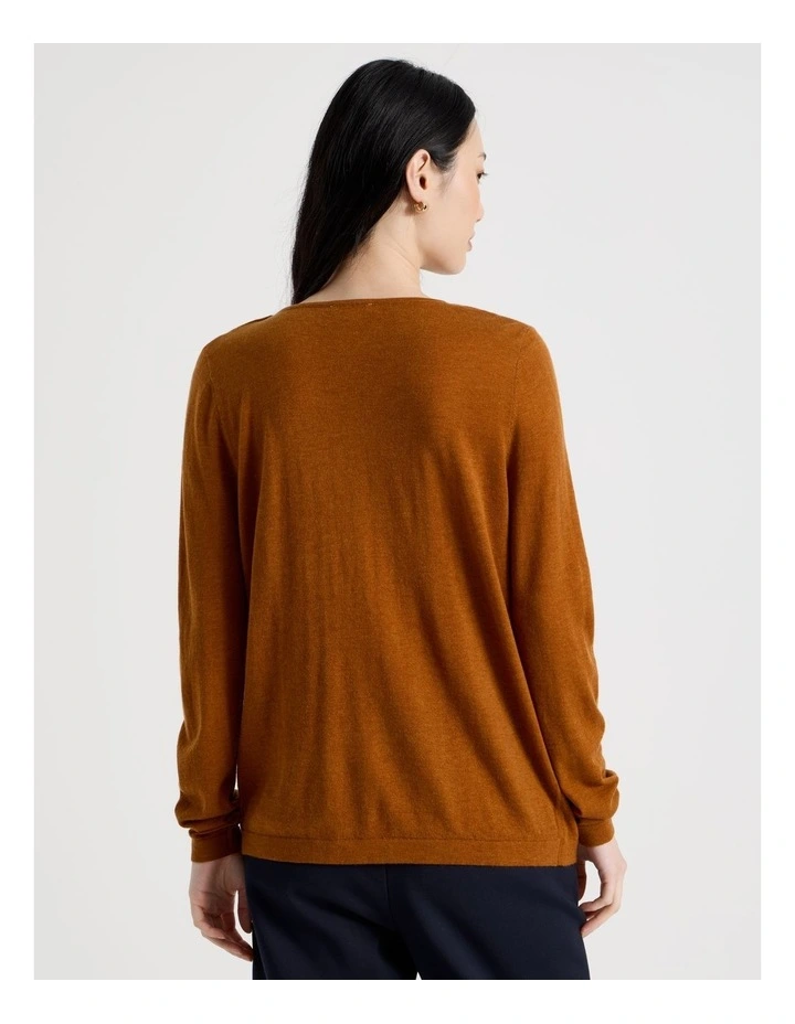 Long Sleeve Cowl Neck Top in Tan image 6