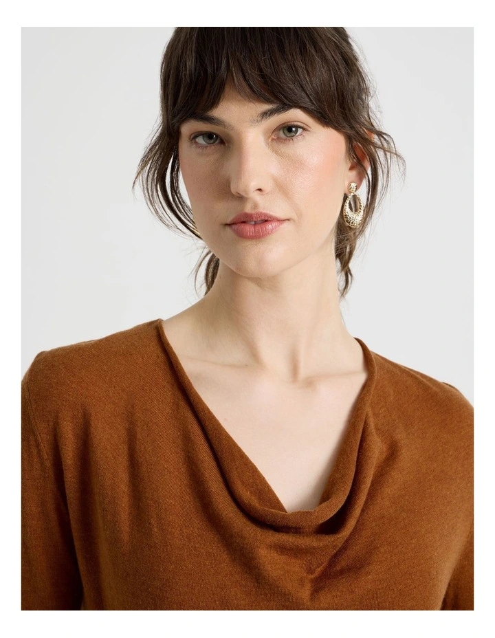 Long Sleeve Cowl Neck Top in Tan image 7