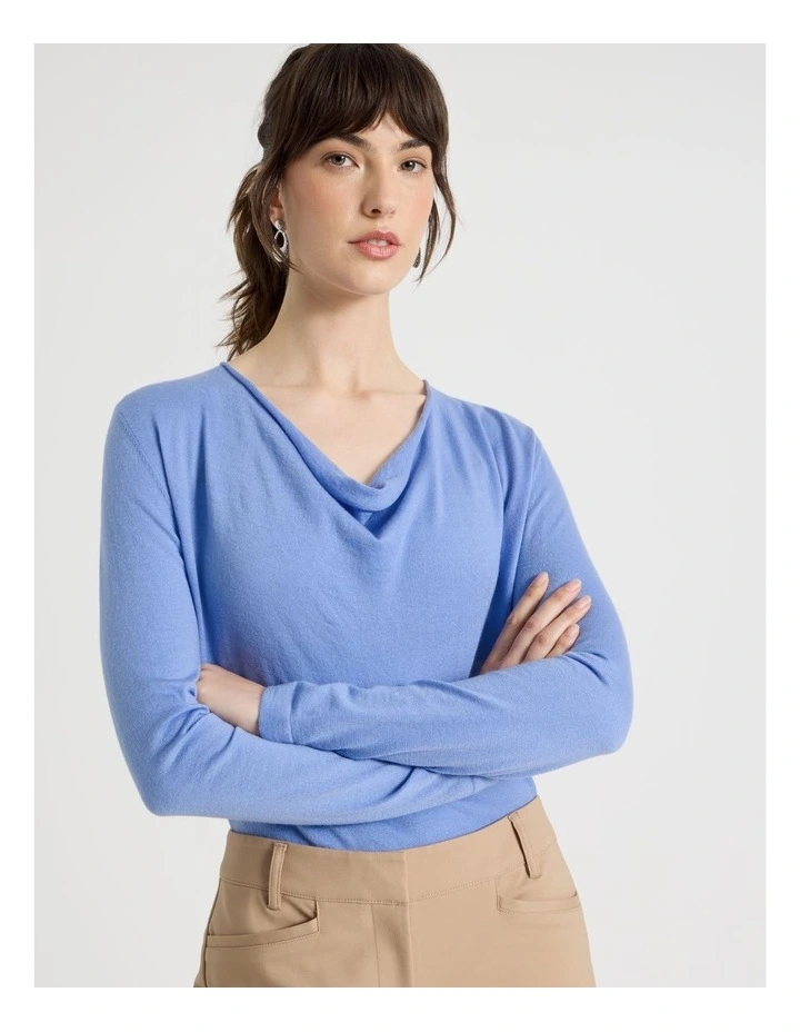 Long Sleeve Cowl Neck Top in Blue image 1