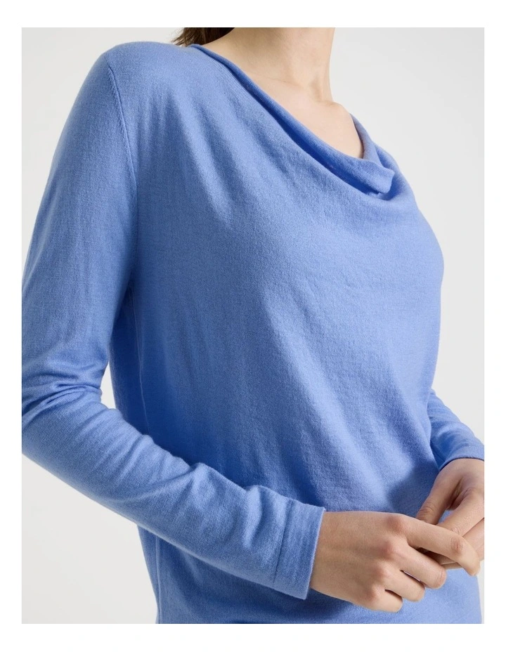 Long Sleeve Cowl Neck Top in Blue image 3