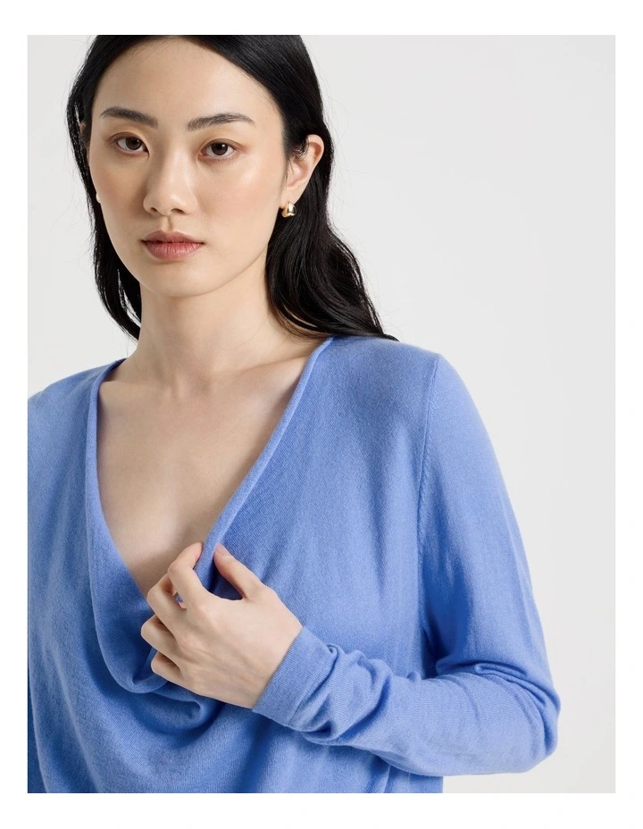 Long Sleeve Cowl Neck Top in Blue image 3