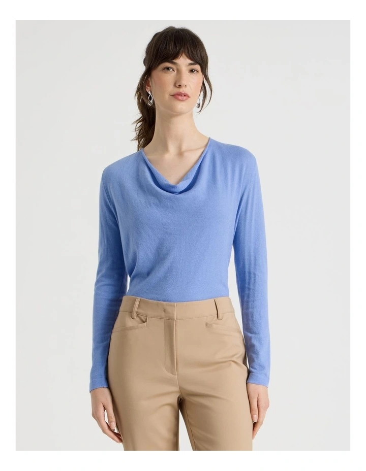 Long Sleeve Cowl Neck Top in Blue image 4