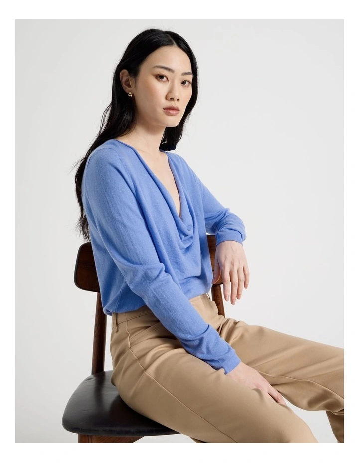 Long Sleeve Cowl Neck Top in Blue image 4