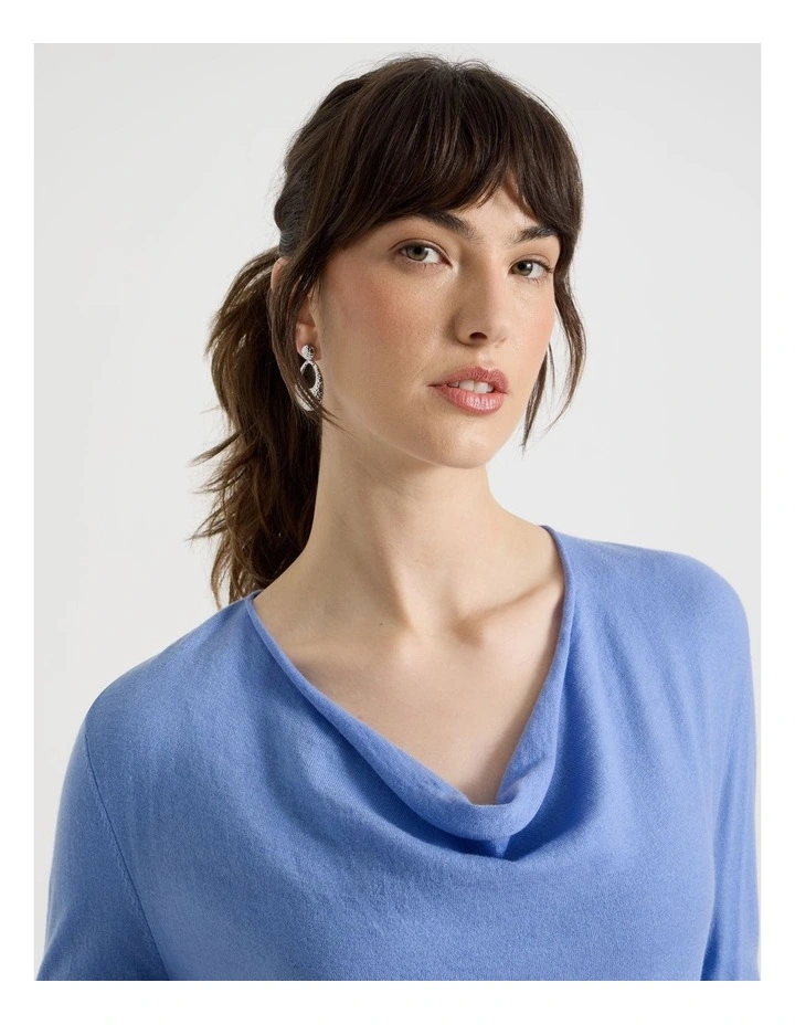 Long Sleeve Cowl Neck Top in Blue image 5