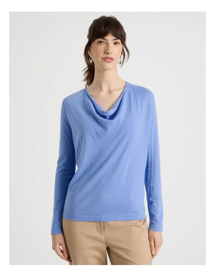 Long Sleeve Cowl Neck Top in Blue image 6